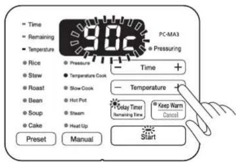 WOOZOO PC-MA3 - Drücken Sie -/+ auf der Taste Temperature (Temperatur), um die Gartemperatur einzustellen. - 1