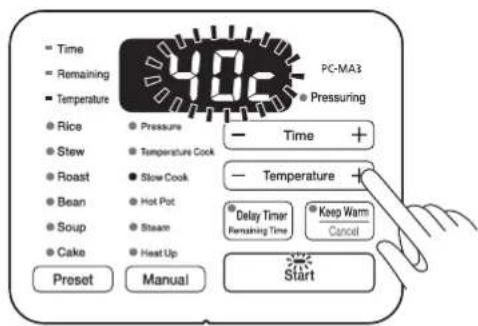 WOOZOO PC-MA3 - Press the temperature control -/+ button to set the cooking temperature - 1