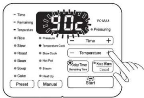 WOOZOO PC-MA3 - Per impostare la temperatura di cottura, premere i pulsanti -/+ in corrispondenza di Temperature - 1
