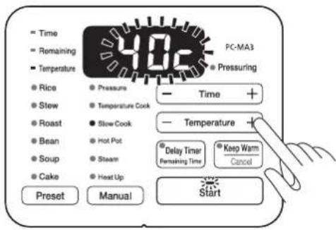 WOOZOO PC-MA3 - Druk op -/+ van de instelknop Temperature (Temperatuur) om de kooktemperatuur in te stellen - 1