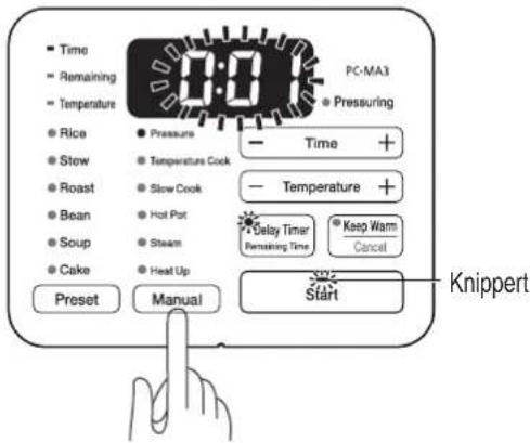 WOOZOO PC-MA3 - Druk op de knop Manual (Handmatig) en selecteer Pressure (Snelkoken) - 1