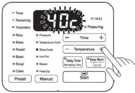 WOOZOO PC-MA3 - Pulse el botón -/+ de control de temperatura para establecer la temperatura de cocción. - 1