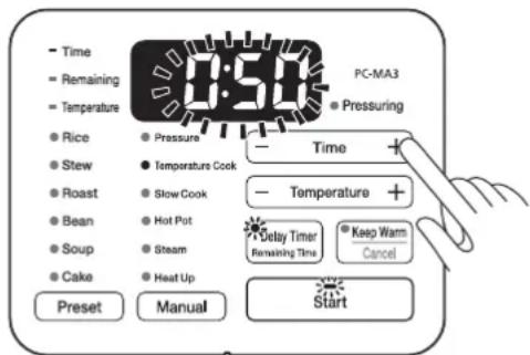 WOOZOO PC-MA3 - Press the time setting -/+ button to set the cooking time - 1