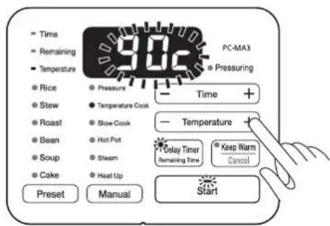 WOOZOO PC-MA3 - Druk op -/+ van de instelknop Temperature (Temperatuur) om de kooktemperatuur in te stellen - 1