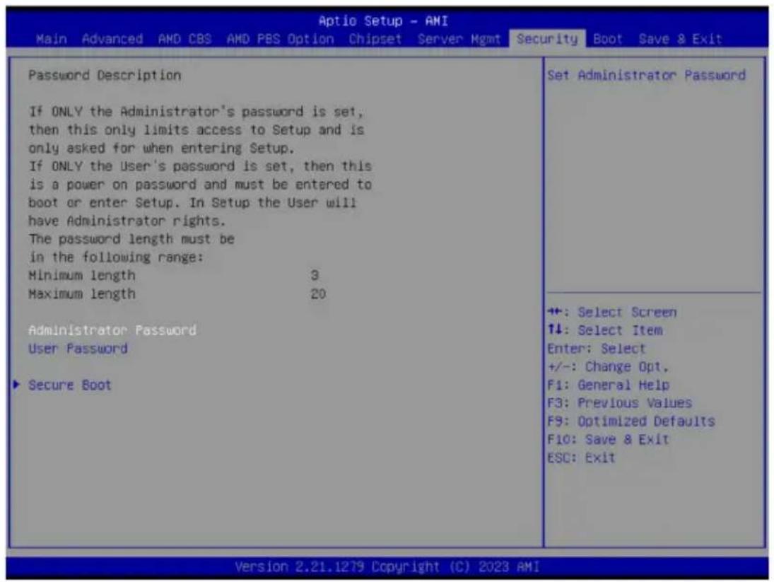 GIGABYTE MZ33-CP0 - 2-7 Security Menu - 1