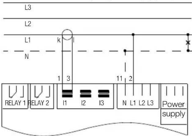 L3 L2 L1 k l N 1 3 11 2 RELAY 1 RELAY 2 I1 I2 I3 N L1 L2 L3 Power supply