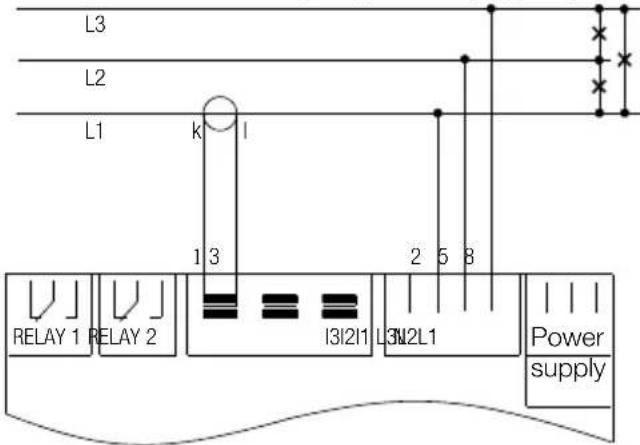 L3 L2 L1 k l 1 3 2 5 8 RELAY 1 RELAY 2 I3I2I1 L3I2L1 Power supply