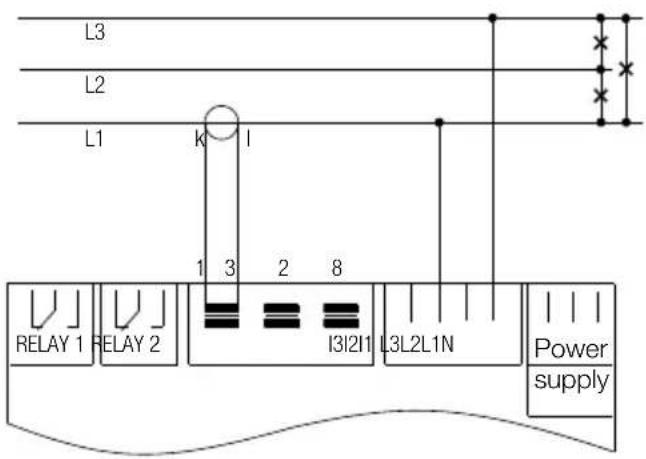 L3 L2 L1 k l 1 3 2 8 RELAY 1 RELAY 2 I3I2I1 L3L2L1N Power supply