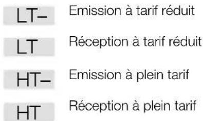 LT- Emission à tarif réduit LT Réception à tarif réduit HT- Emission à plein tarif HT Réception à plein tarif