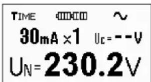 TIME 00000 ~ 30mA ×1 Uc = - - V UN=230.2V