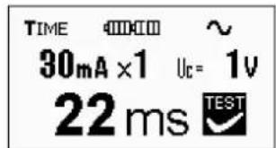 TIME 00000 ~ 30mA x1 Uc= 1v 22 ms TEST
