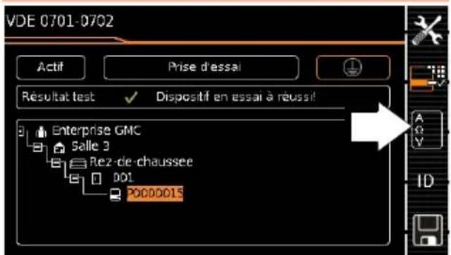VDE 0701-0702 Actif Prise d'essai Résultat test ✓ Dispositif en essai à réussif Enterprise GMC Salle 3 Rez-de-chaussee DD1 POD00015 A G V ID