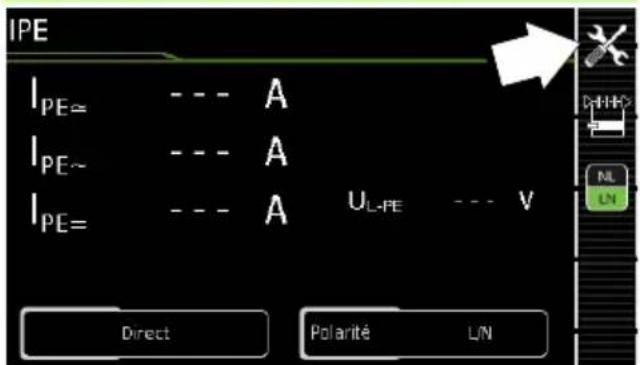 IPE I_{PE}= - - - A I_{PE~} - - - A I_{PE}= - - - A U_{L-PE} - - - V Direct Polarité LN