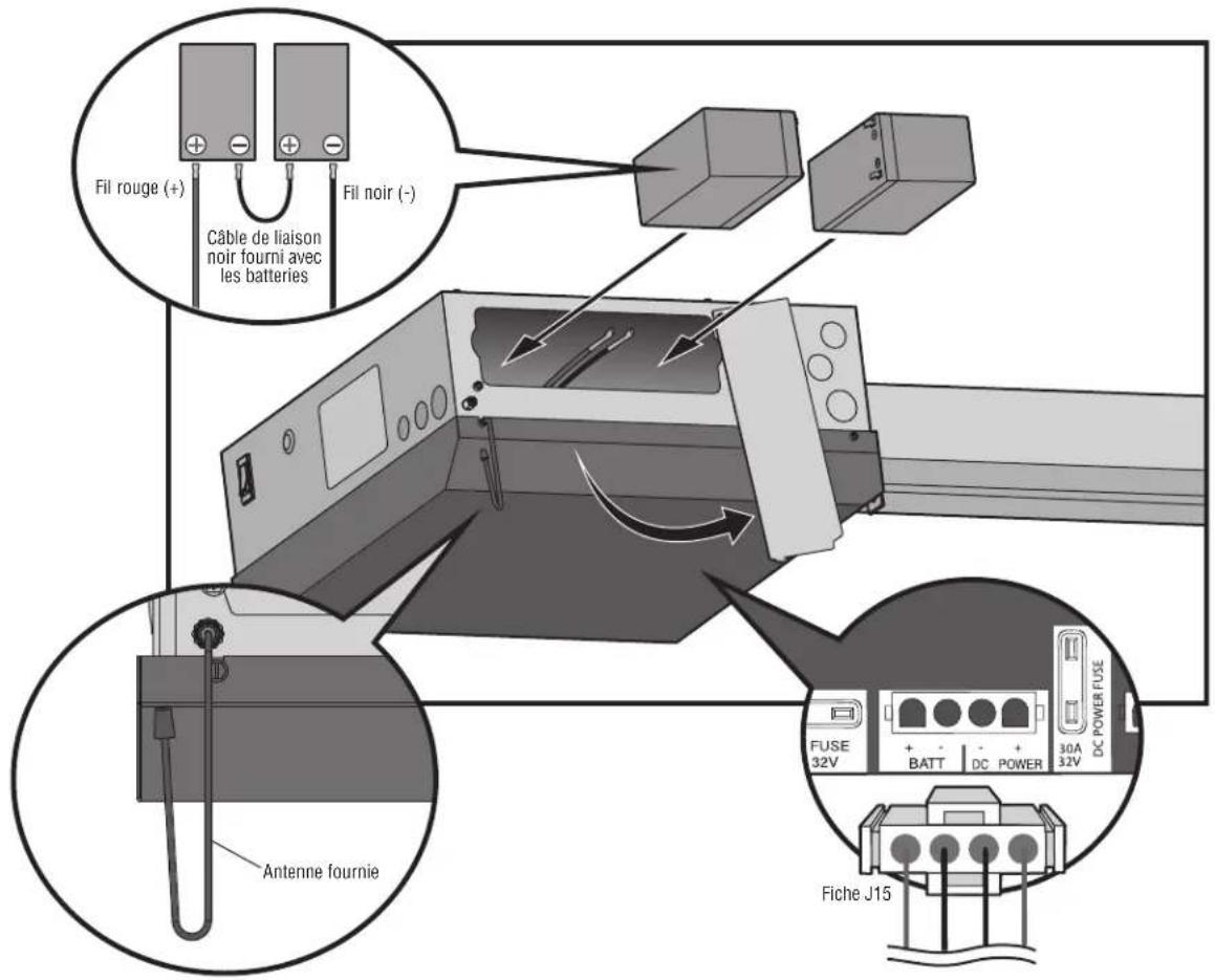 LiftMaster HCT12 - Étape 7 Connecter les batteries et fixer l'antenne - 1