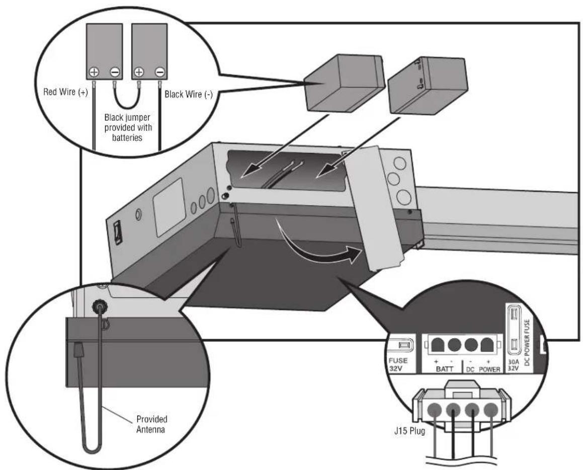 LiftMaster HCT12 - Step 7 Connect Batteries and Attach Antenna - 1