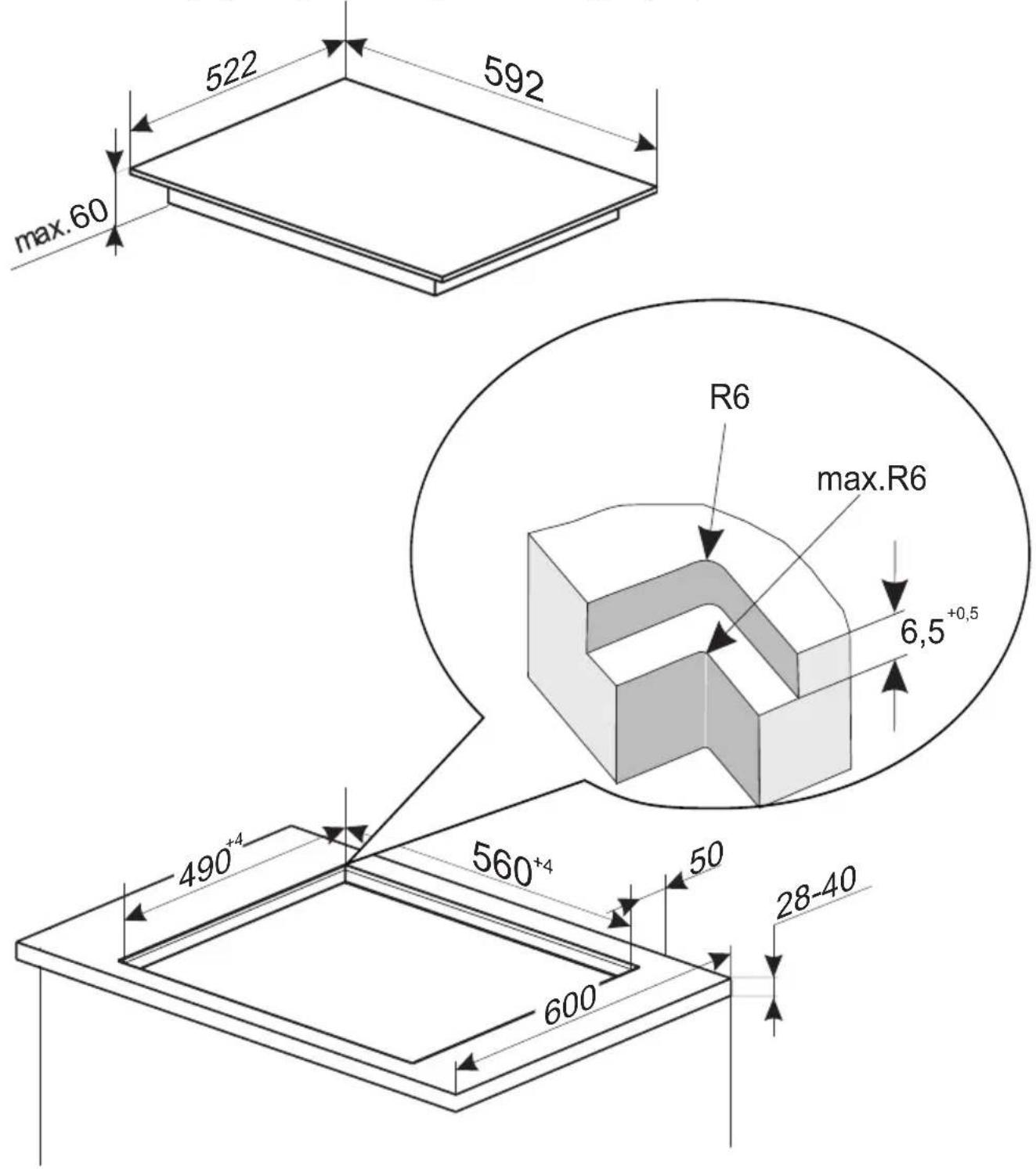 AMICA EHC 933 333 E - Installatie van de kookplaat gelijk aan het werkblad - 1