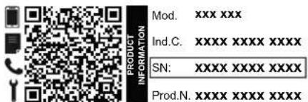 MOD. XXX XXX Ind.C. XXX XXX XXX XXX SN: XXX XXX XXX XXX Prod.N. XXX XXX XXX XXX