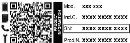 MOD. XXX XXX Ind.C. XXXX XXXX XXXX SN: XXXX XXXX XXXX Prod.N. XXXX XXXX XXXX