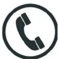 Simple black-and-white icon of a telephone handset inside a circle (no text or symbols)