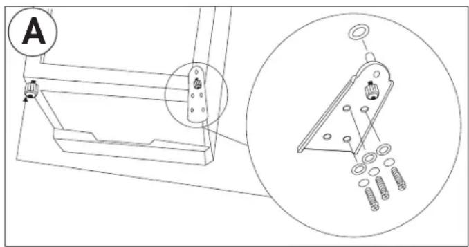 Technical diagram showing a mechanical assembly with labeled component A and an inset close-up of the component detail.