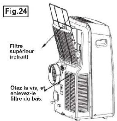 Fig.24 Filtre supérieur (retrait) Ôtez la vis, et enlevez-le filtre du bas.