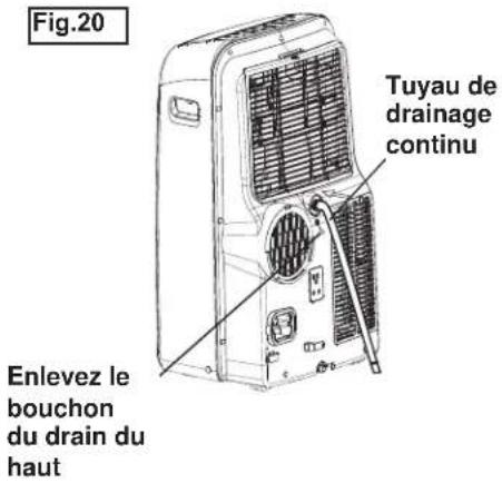 Fig.20 Tuyau de drainage continu Enlevez le bouchon du drain du haut