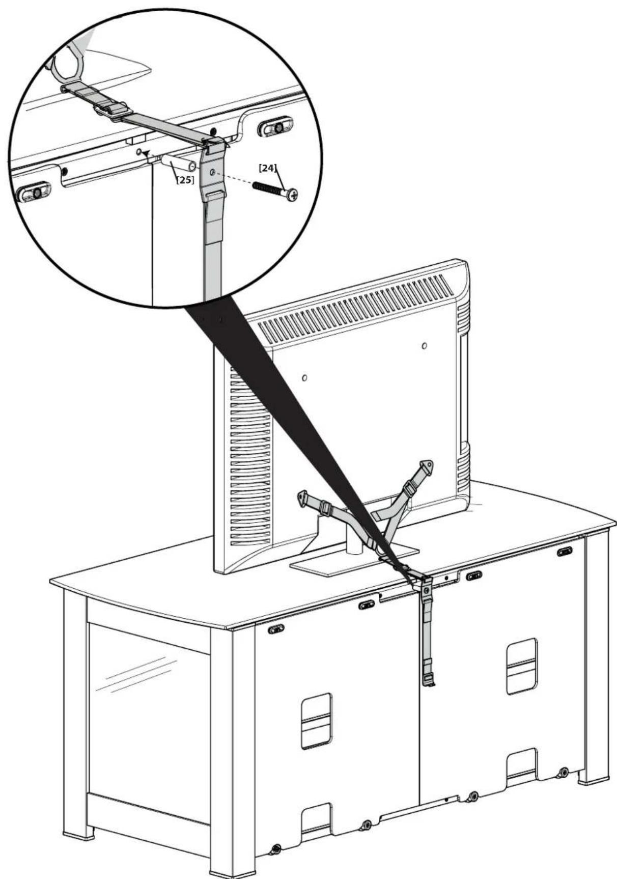 Technical diagram of a device with labeled parts and an inset showing a mechanical assembly detail.