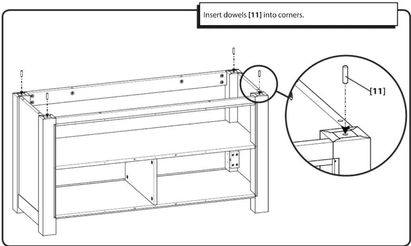 Insert dowels [11] into corners. [11]