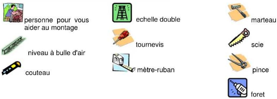 une personne pour vous aider au montage niveau à bulle d'air couteau echelle double tournevis mètre-ruban marteau scie pince foret