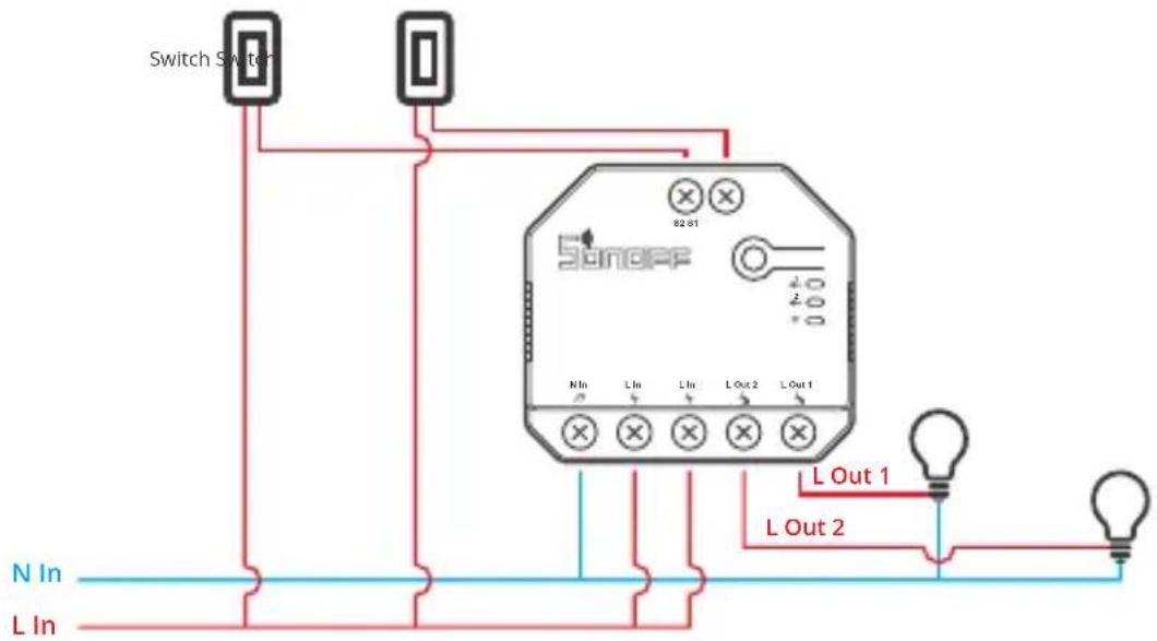 Sonoff Dual R3 - Light fixture wiring instruction: - 1