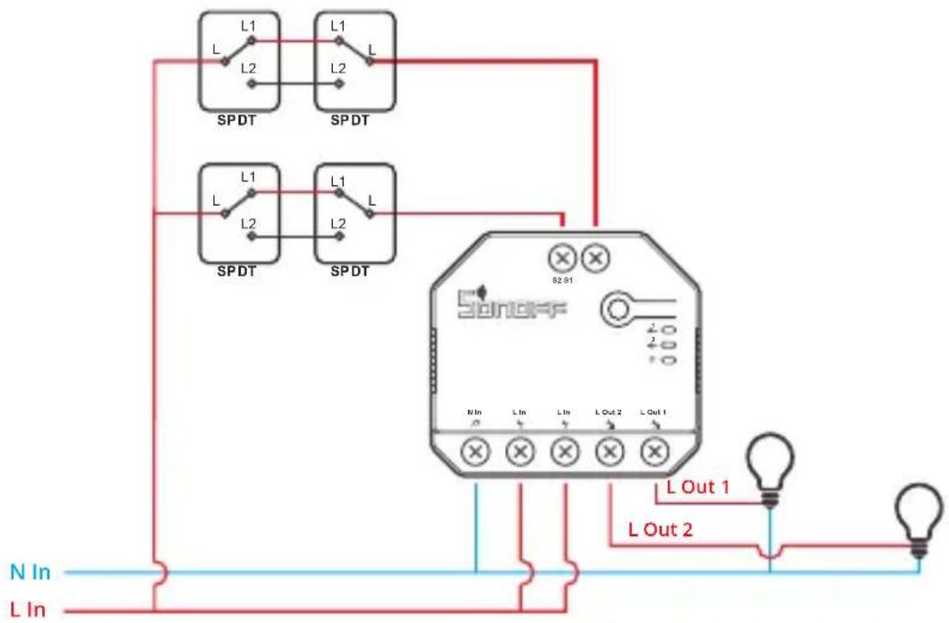 Sonoff Dual R3 - Instrucciones de cableado para aplique de luz: - 2