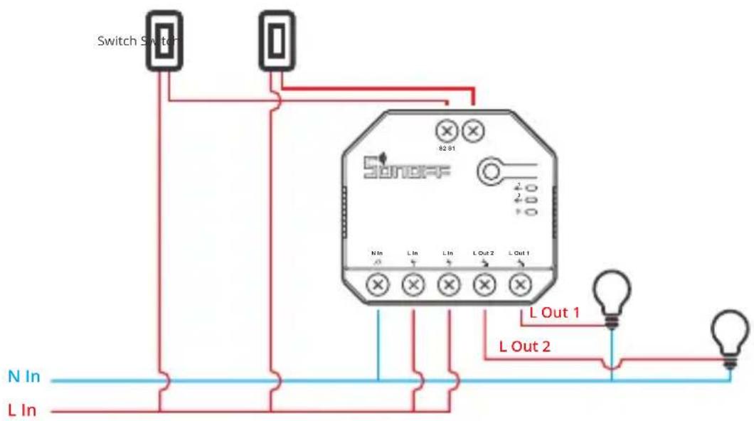 Sonoff Dual R3 - Instrucciones de cableado para aplique de luz: - 1