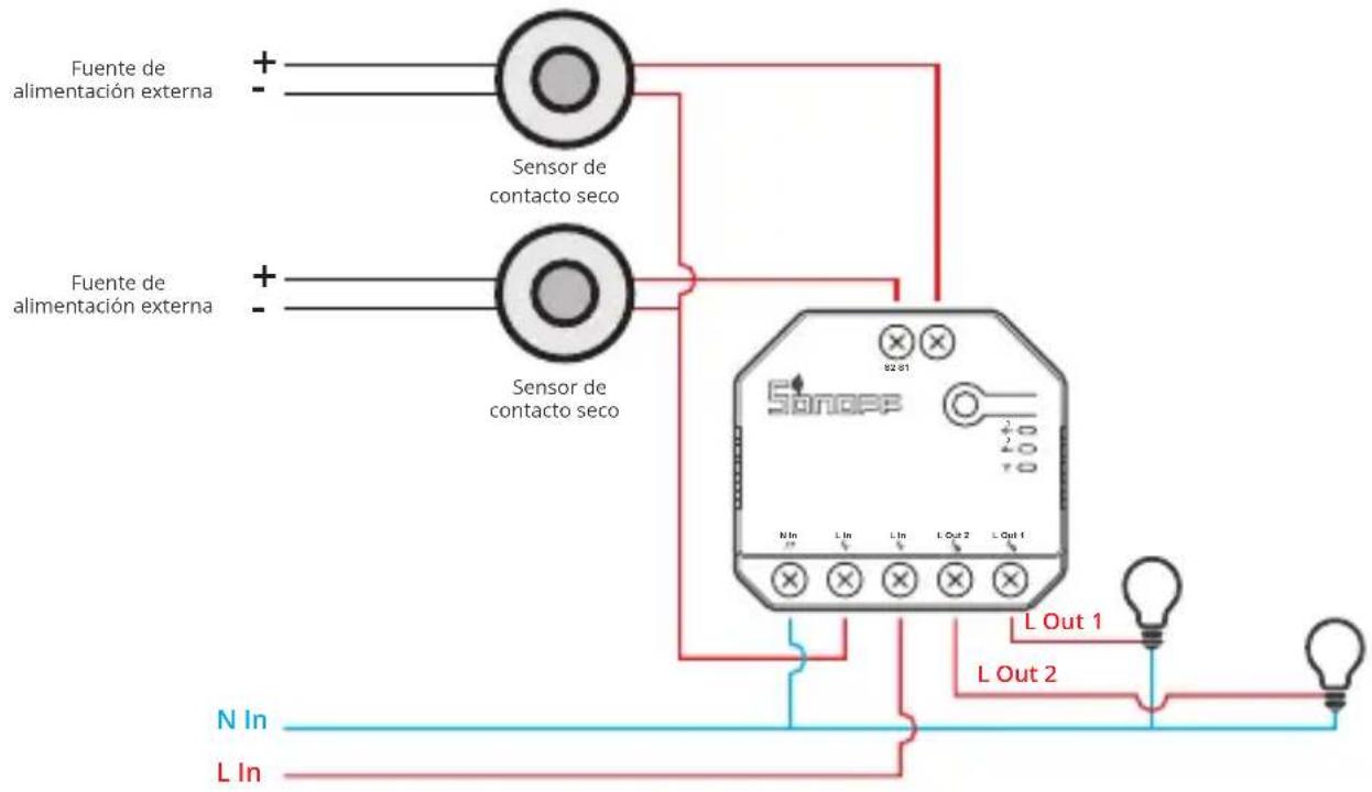 Sonoff Dual R3 - Instrucciones de cableado para aplique de luz: - 3