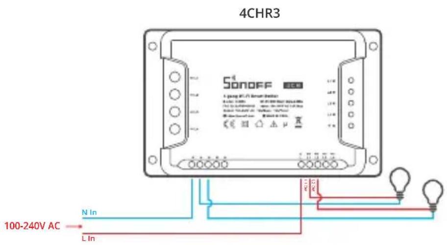Sonoff 4CHPROR3 - Инструкции по проводке - 1