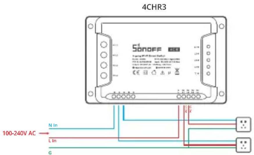 Sonoff 4CHPROR3 - Инструкции по проводке - 2
