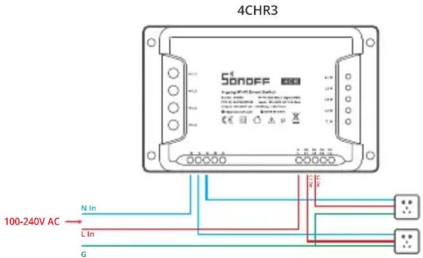 Sonoff 4CHPROR3 - Istruzioni per il cablaggio - 3