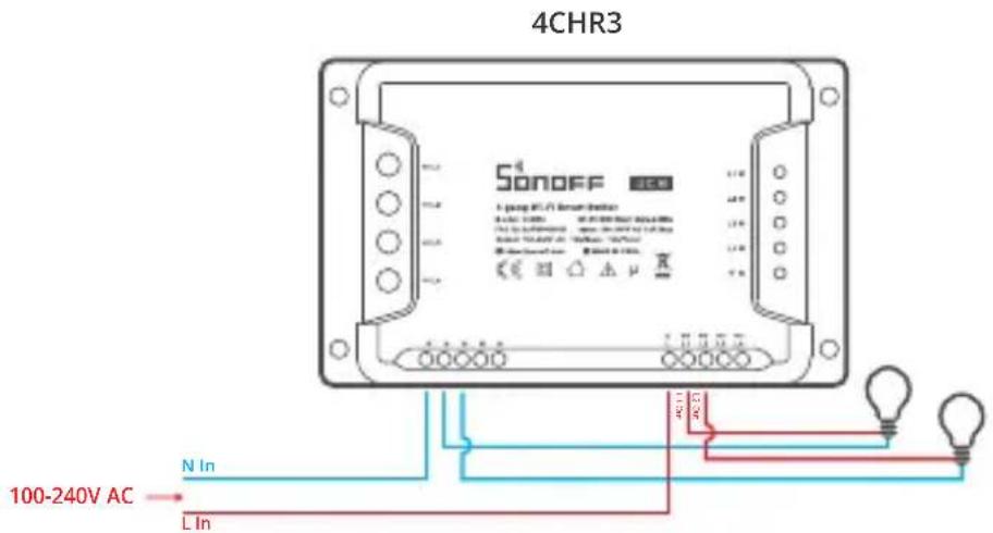 Sonoff 4CHR3 - Istruzioni per il cablaggio - 1