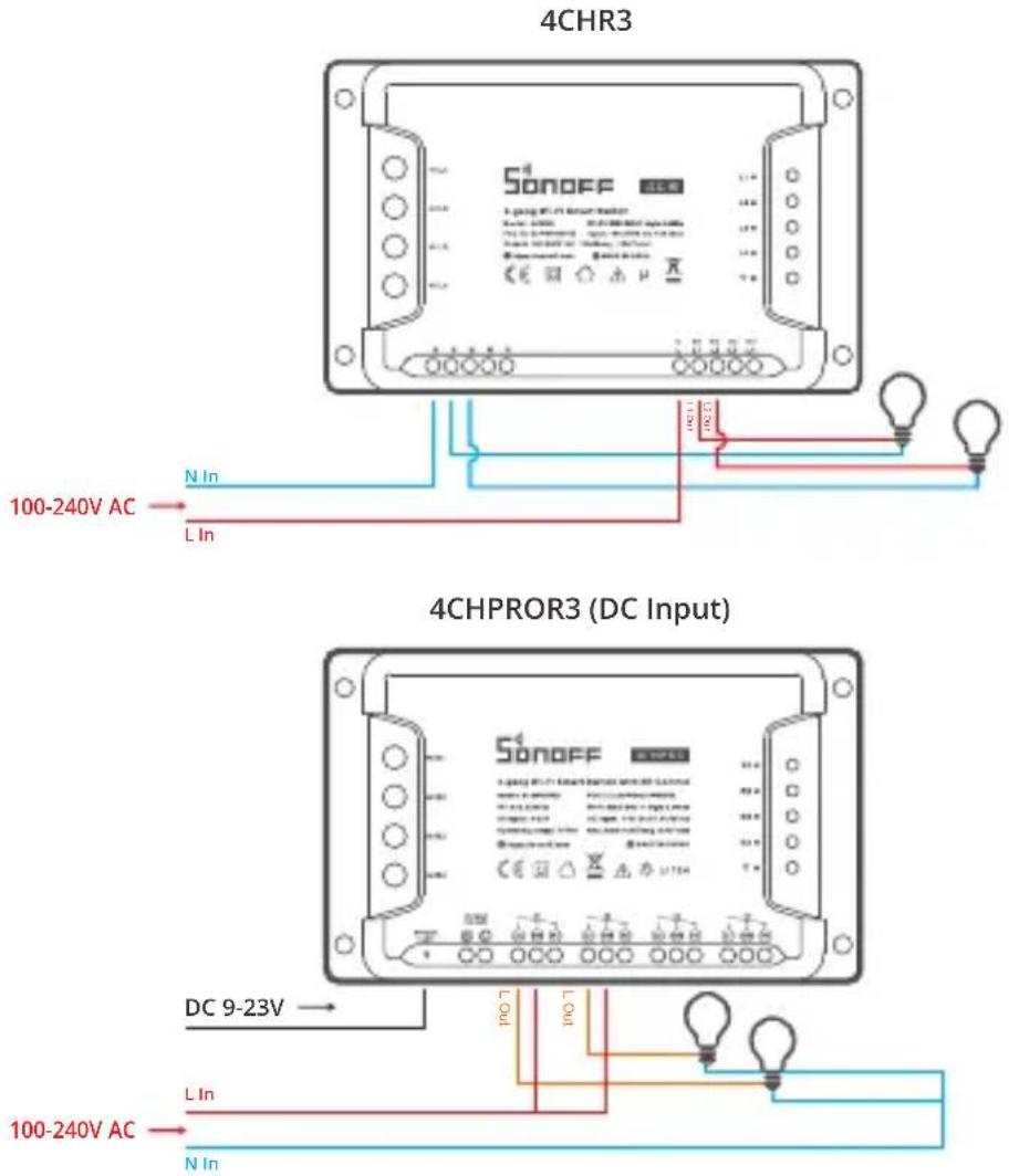 Sonoff 4CHR3 - Instrucciones de cableado - 1