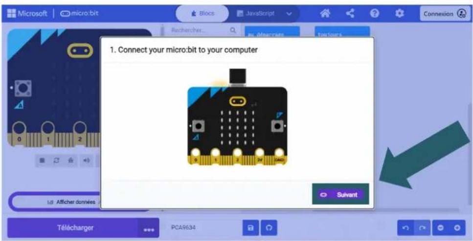 1. Connect your micro:bit to your computer 0 1 2 3V 4ND Officer données Suivant Télécharger PCA9634