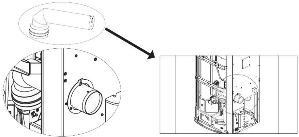 EDILKAMIN KIRA H - LE TUYAU D'ÉVACUATION À CONNECTER AU MOTEUR DES FUMÉES SE TROUVE DANS LE RÉSERVOIR À GRANULÉS. - 3