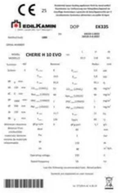 EDILKAMIN CHERIE H 10 EVO - Plaque CE : Données et emplacement - 3