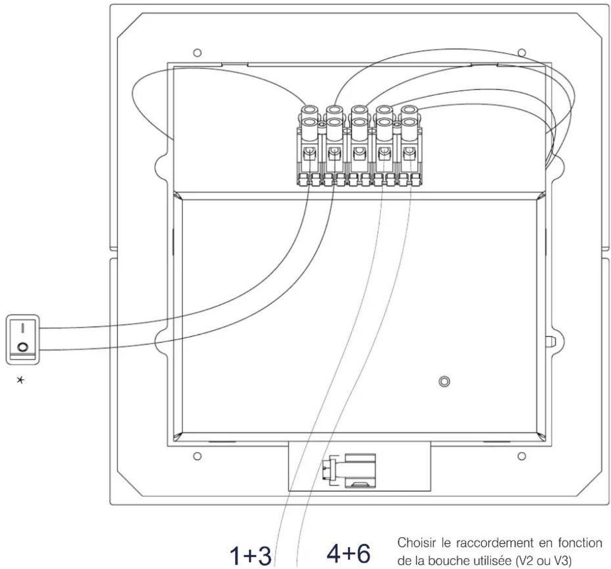 1+3 4+6 Choisir le raccordement en fonction de la bouche utilisée (V2 ou V3)