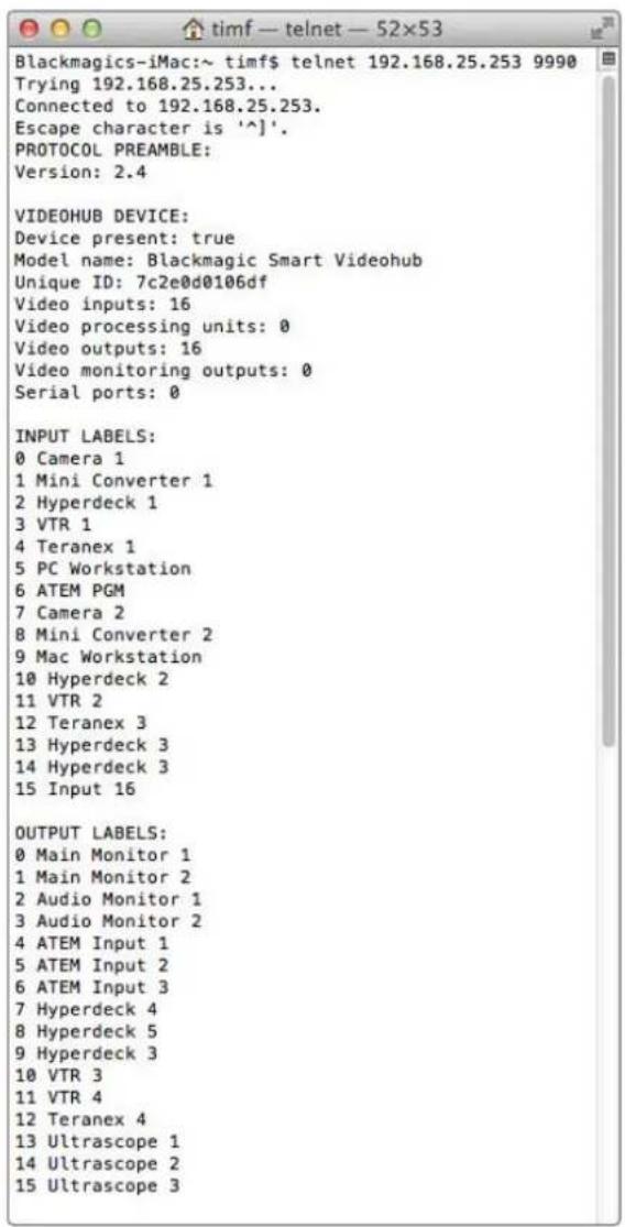 Blackmagic Design Videohub Master Control Pro - Saving and Loading Labels with Telnet in Mac OS - 1