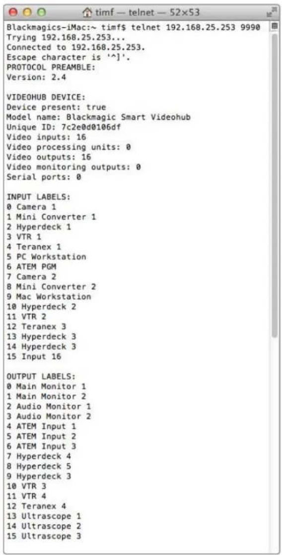 Blackmagic Design Videohub Master Control Pro - Saving and Loading Labels with Telnet in Mac OS - 1