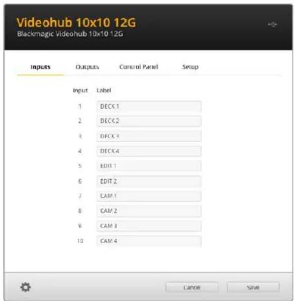 Blackmagic Design Videohub Master Control Pro - Rotular Entradas e Saídas - 1