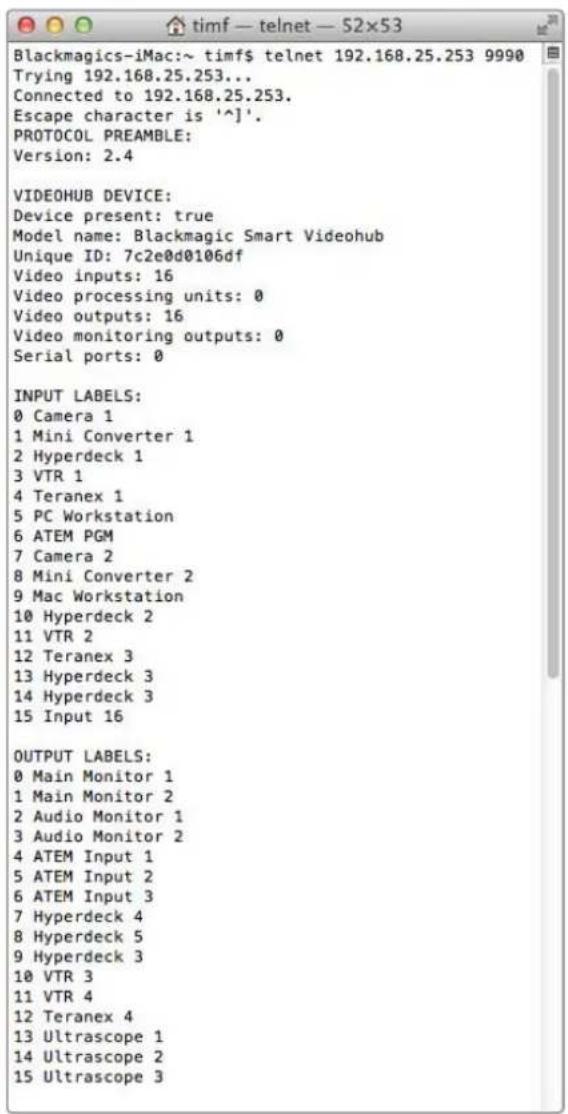 Blackmagic Design Videohub Master Control Pro - Saving and Loading Labels with Telnet in Mac OS - 1