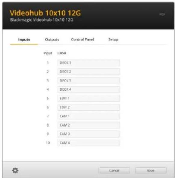 Blackmagic Design Videohub Master Control Pro - Asignación de nombres a entradas y salidas - 1