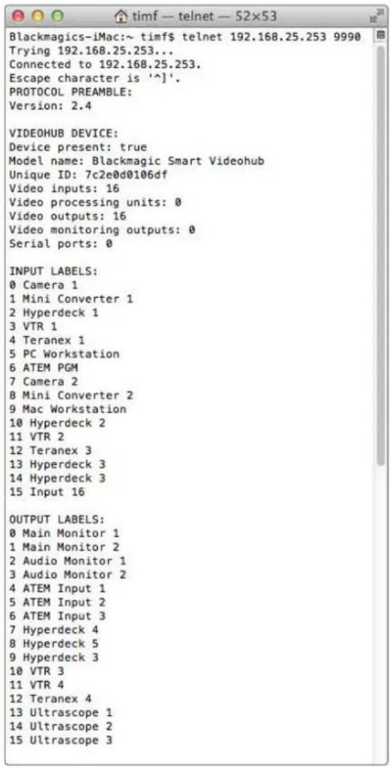 Blackmagic Design Videohub Master Control Pro - Saving and Loading Labels with Telnet in Mac OS - 1