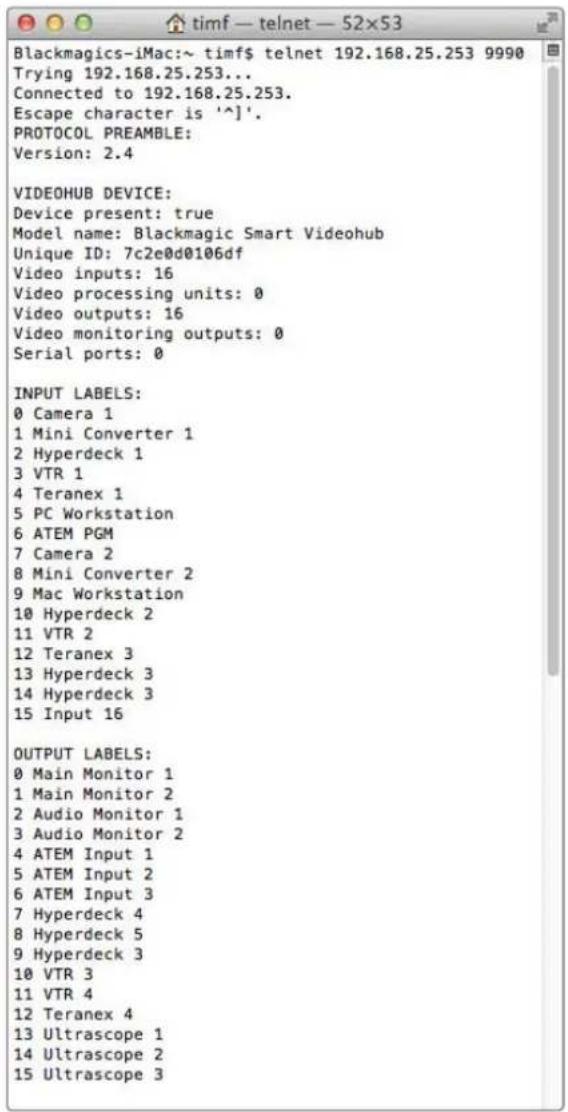 Blackmagic Design Videohub Smart Control Pro - Saving and Loading Labels with Telnet in Mac OS - 1
