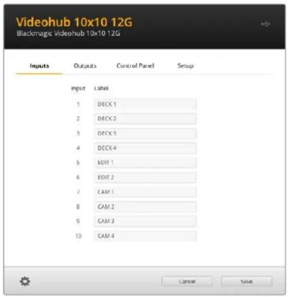 Blackmagic Design Videohub Smart Control Pro - 入出力のラベル付け - 1